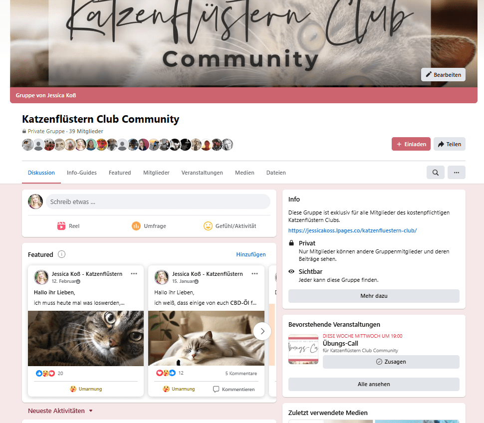 Screenshot Facebookgruppe Membership Katzenflüstern Club