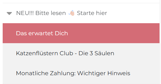 Screenshot Bereich Starte Hier in der Membership Katzenflüstern Club